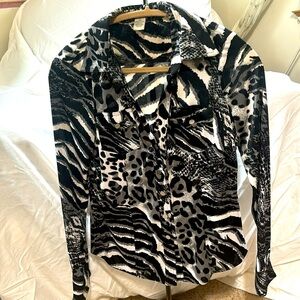 Cache Black white and tan animal print blouse